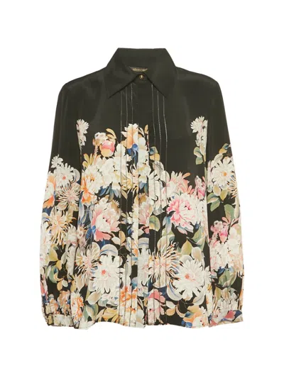 Pre-owned Roberto Cavalli Floral-print Long-sleeve Shirt In Black