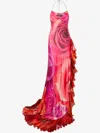 Roberto Cavalli Dress With Rose Print And Flounces In Pink