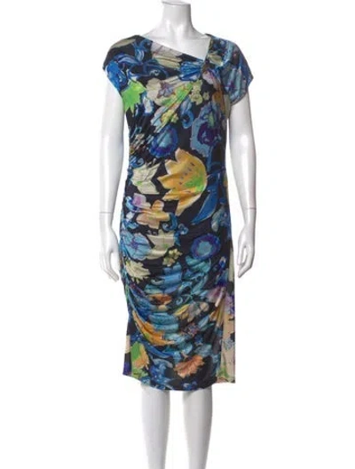 Pre-owned Roberto Cavalli Floral Print Midi Length Dress In Blue