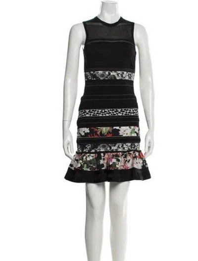 Pre-owned Roberto Cavalli Floral Print Mini Dress In Black