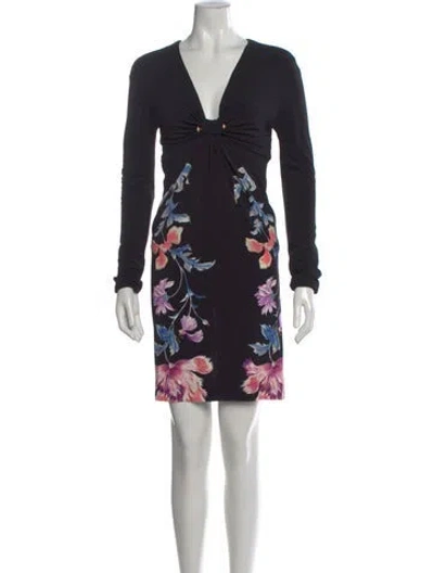 Pre-owned Roberto Cavalli Floral Print Mini Dress In Black