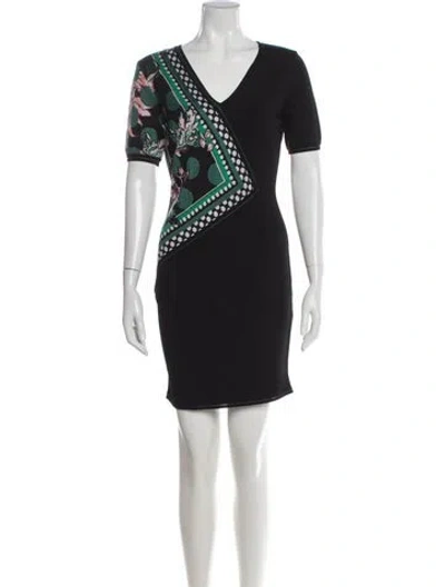 Pre-owned Roberto Cavalli Floral Print Mini Dress In Black