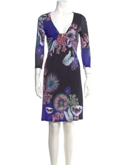 Pre-owned Roberto Cavalli Floral Print Mini Dress In Blue