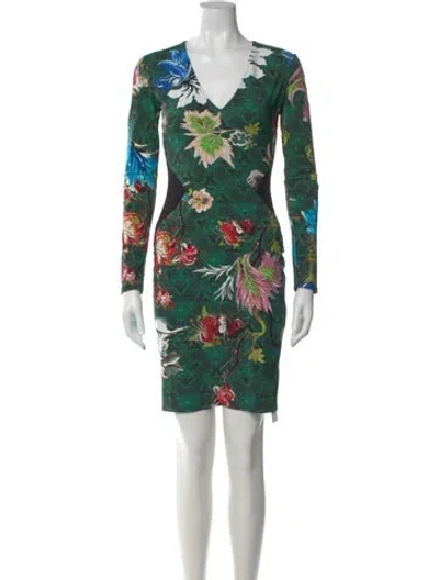Pre-owned Roberto Cavalli Floral Print Mini Dress In Green