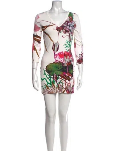 Pre-owned Roberto Cavalli Floral Print Mini Dress In Green