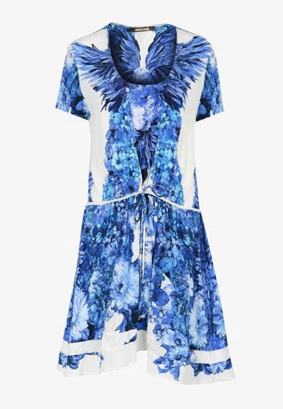 Roberto Cavalli Floral Print Mini Dress In Blue