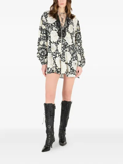Roberto Cavalli Floral-print Mini Dress In Neutral