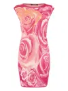 Roberto Cavalli Mini Dress With Garden Rose Print In Pink