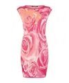Roberto Cavalli Mini Dress With Garden Rose Print In Pink
