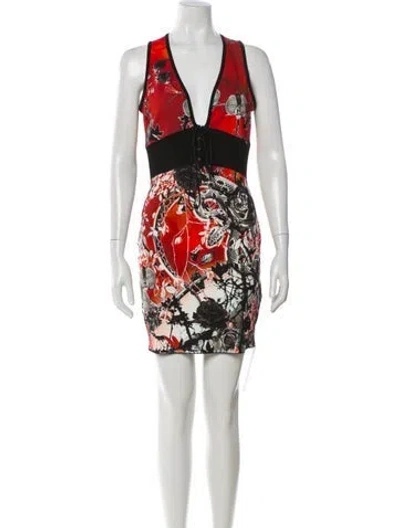 Pre-owned Roberto Cavalli Floral Print Mini Dress In Red