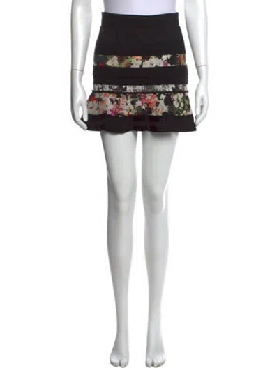 Pre-owned Roberto Cavalli Floral Print Mini Skirt In Black