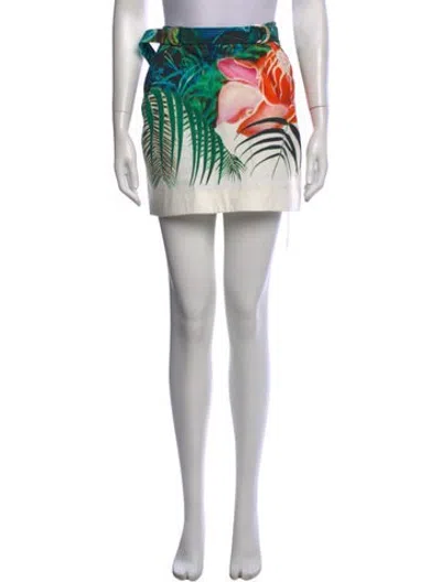 Pre-owned Roberto Cavalli Floral Print Mini Skirt In White