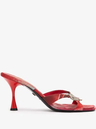 Roberto Cavalli Floral-print Mules In Rosso/oro