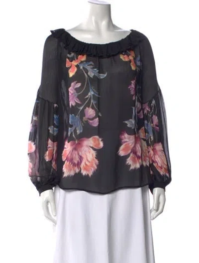 Pre-owned Roberto Cavalli Floral Print Off-the-shoulder Blouse In Black
