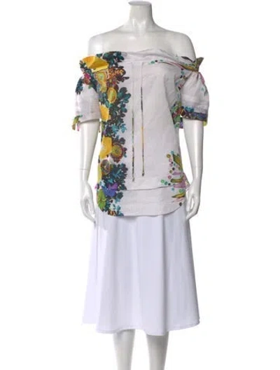 Pre-owned Roberto Cavalli Floral Print Off-the-shoulder Blouse In Neutral