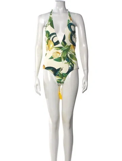 Pre-owned Roberto Cavalli Floral Print One-piece W/ Tags In Neutrals