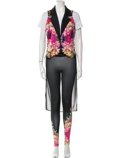 Pre-owned Roberto Cavalli Floral Print Pant Set In Black