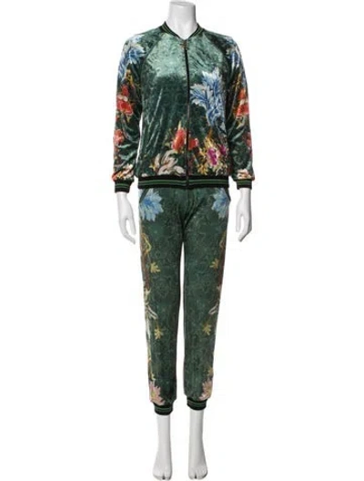 Pre-owned Roberto Cavalli Floral Print Pant Set In Green