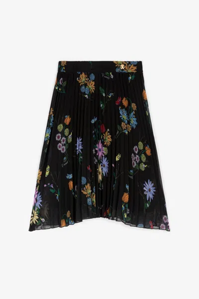 Roberto Cavalli Kids' Floral-print Pleated Skirt In Black