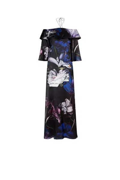 Roberto Cavalli Floral-print Ruffled Maxi Dress In Purple