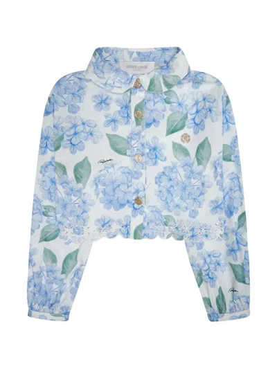 Roberto Cavalli Kids' Floral Print Scalloped Top In Multi