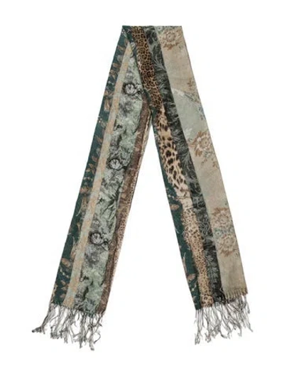 Pre-owned Roberto Cavalli Floral Print Scarf In Green