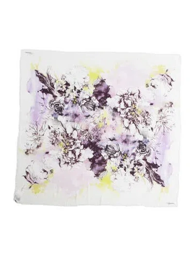 Pre-owned Roberto Cavalli Floral Print Scarf In Purple/white