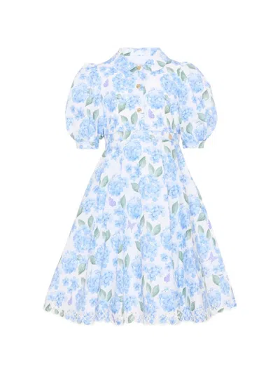 Roberto Cavalli Kids' Floral Print Short-sleeve Dress In Blue