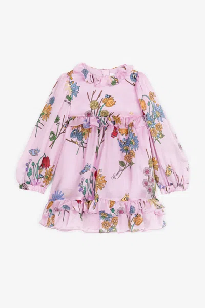 Roberto Cavalli Kids' Floral-print Silk Dress In Purple