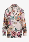 Roberto Cavalli Beige Silk Shirt With Multicolor Floral