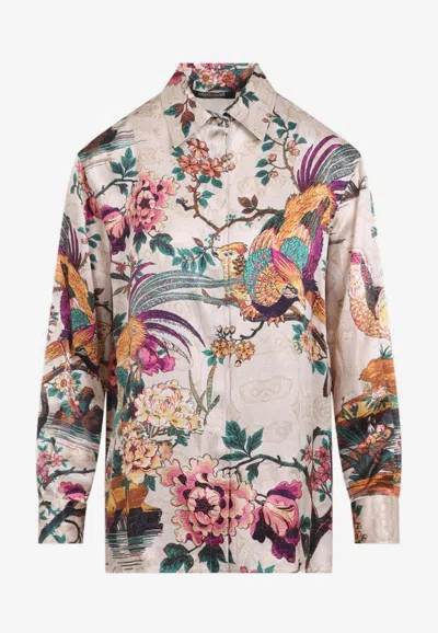 ROBERTO CAVALLI FLORAL PRINT SILK SHIRT