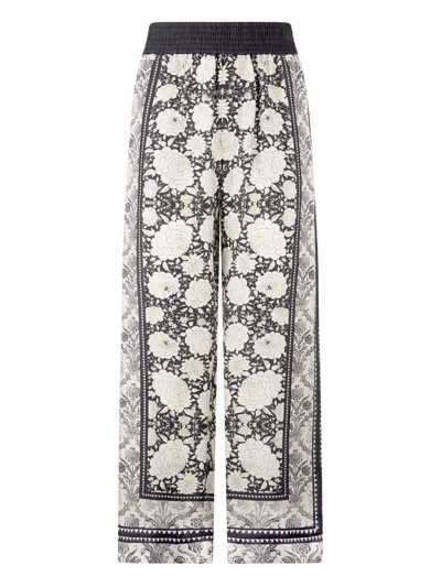 Roberto Cavalli Floral-print Silk Trousers In Gray