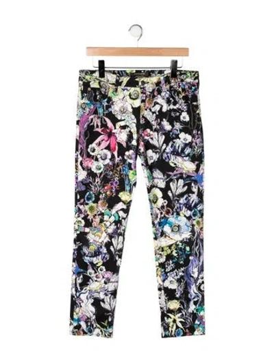 Pre-owned Roberto Cavalli Floral Print Skinny Leg Pants In Black