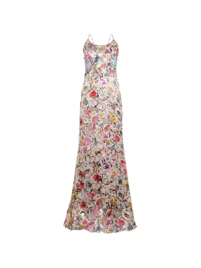 Roberto Cavalli Floral Print Slip Dress In Neutral