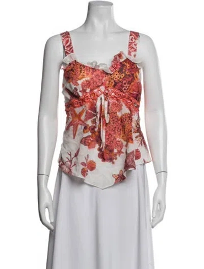 Pre-owned Roberto Cavalli Floral Print Square Neckline Blouse In Red