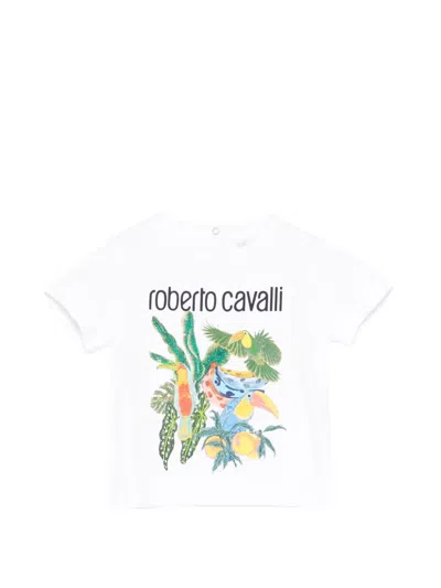 Roberto Cavalli Babies' Floral-print T-shirt In White