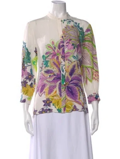 Pre-owned Roberto Cavalli Floral Print Three-quarter Sleeve Blouse In Neutral