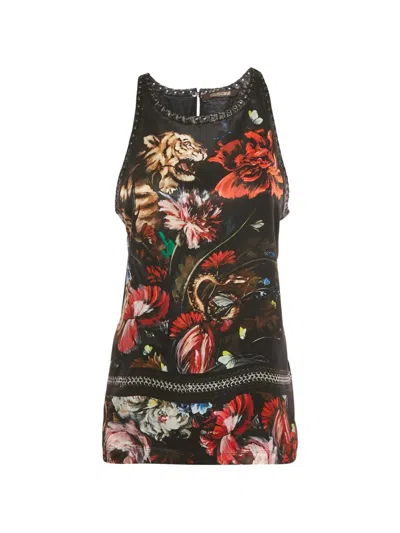 Pre-owned Roberto Cavalli Floral-print Top In Black