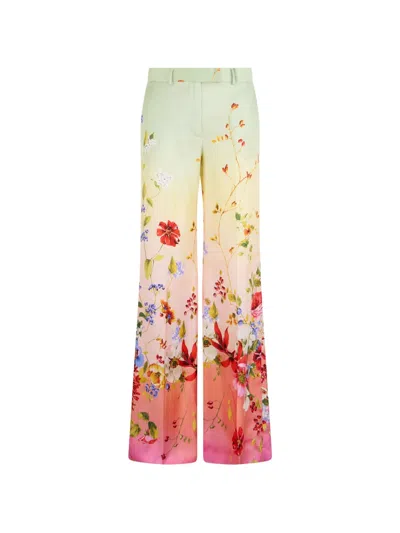 Roberto Cavalli Wide Leg Silk Blend Floral Trousers In Multi