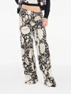 Roberto Cavalli Womens Oro Nero Avorio Emat Floral Drawstring Silk Trousers In Black