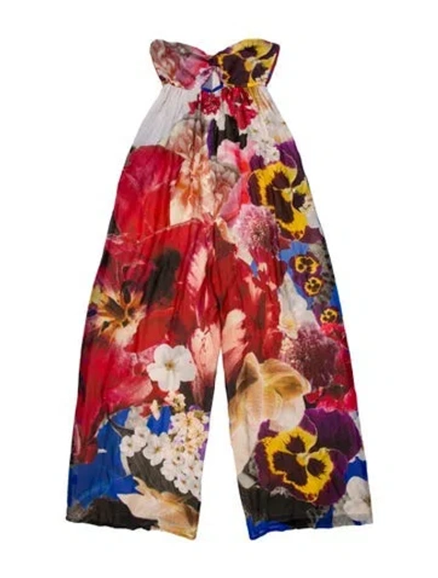 Pre-owned Roberto Cavalli Floral Print V-neck Jumpsuit In Red