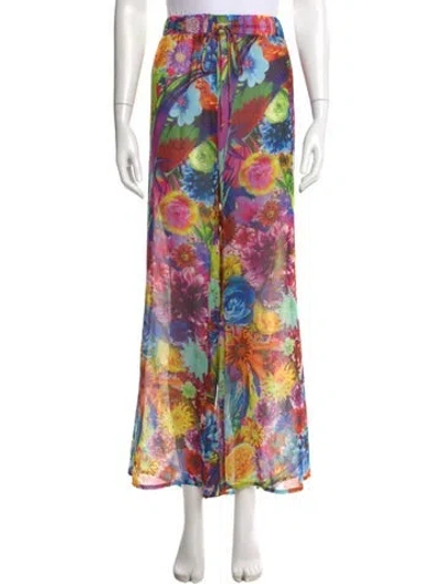 Pre-owned Roberto Cavalli Floral Print Wide Leg Pants In Blue