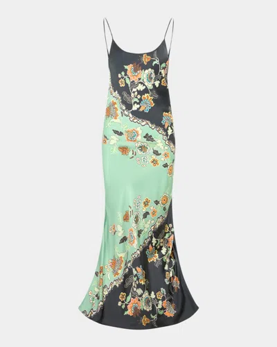 Roberto Cavalli Floral Satin Backless Maxi Slip Dress In Multi