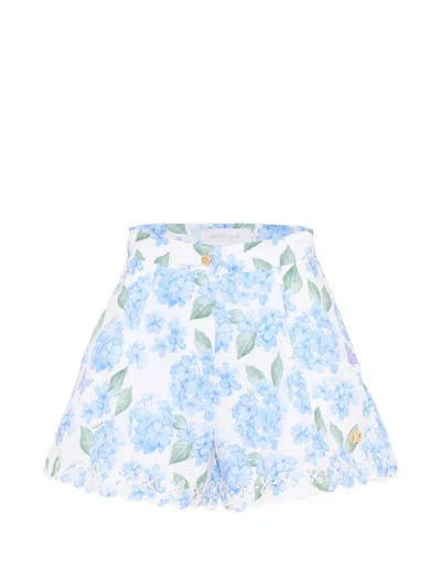 Roberto Cavalli Kids' Floral Scalloped Shorts In Blue