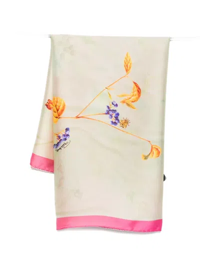 Roberto Cavalli Printed Silk Scarf In Neutral
