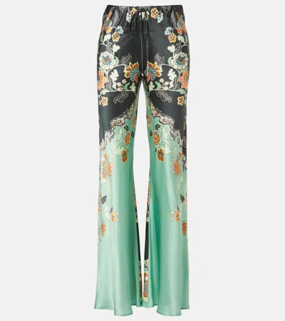 Roberto Cavalli Floral Silk Satin Flared Pants In Multi