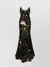 Roberto Cavalli Floral Spaghetti Strap Dress With Side Slit In Black