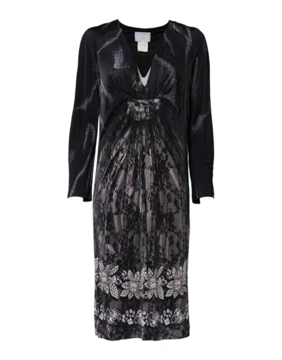 Pre-owned Roberto Cavalli Floral Viscose Sheath Midi Women's Dress () In Black