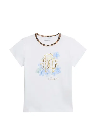 Roberto Cavalli Kids' Floral-logo T-shirt In White