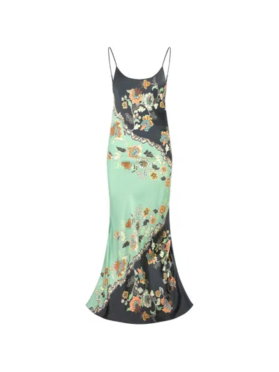 Roberto Cavalli Floral-print Backless Maxi Dress In Green